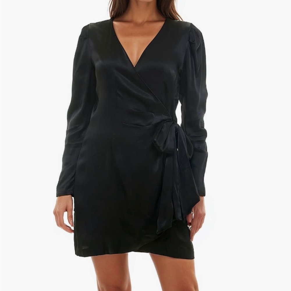 Socialite Black Wrap Sheath Dress with Bishop Sleeves